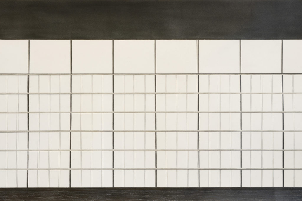 Grid art resembling windows on coliseum.