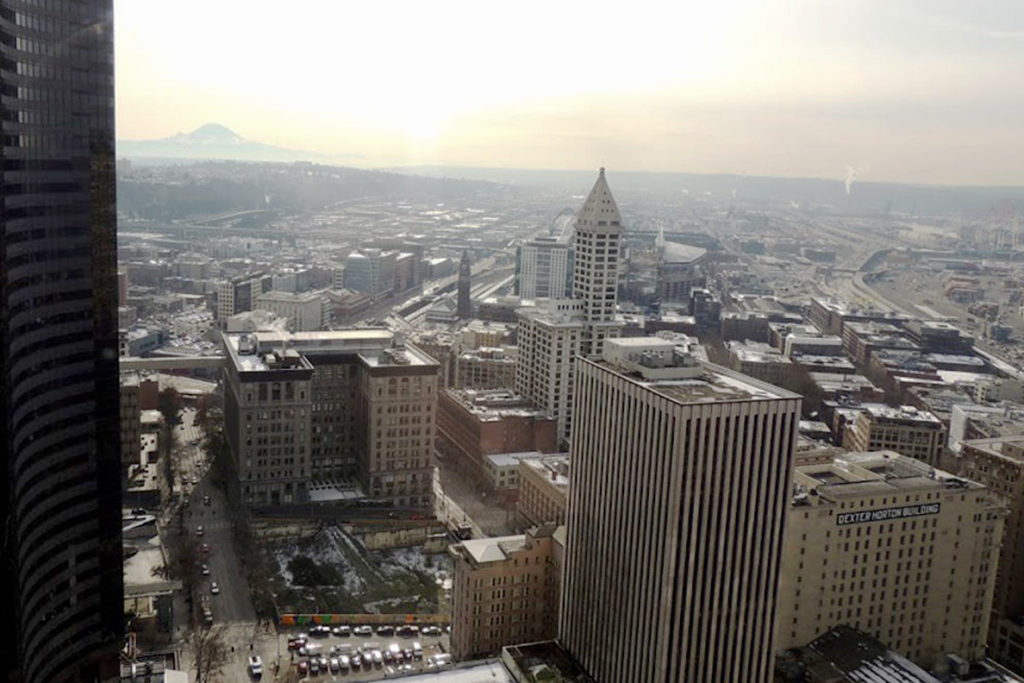 View of downtown Seattle from an office window.