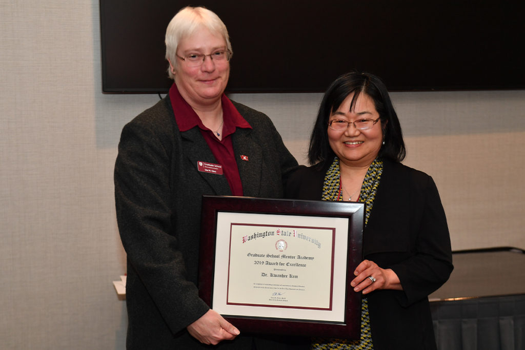 Kwanhee Kim, a faculty member in the School of Molecular Biosciences, has been awarded this year’s Faculty Mentor Award for Excellence by the Graduate School.