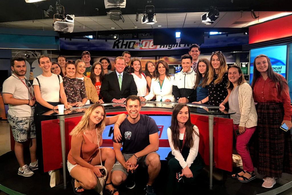 Balkan students visit the KHQ Local News television studio.