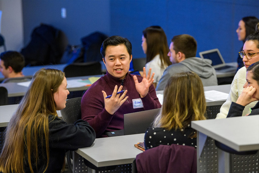 Students interacting in a classroom