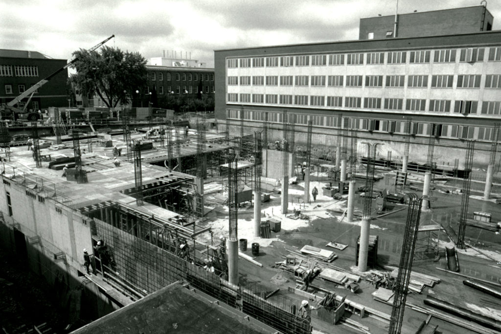 Construction zone as progress is made on the new addition to the library.
