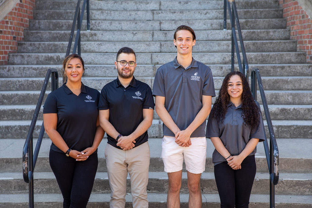 (l to r) Veneice Guillory-Lacy and Ralph Chikhany, GPSA vice president and president; Quinton Berkompas and Jhordin Prescott, ASWSU president and vice president