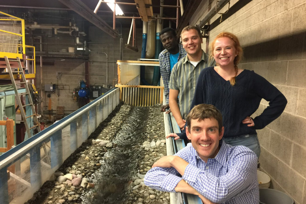 Front to back: Nick Engdahl, Bailee Kelty, and graduate students Tyler Fouty and Benjamin Kuffour.