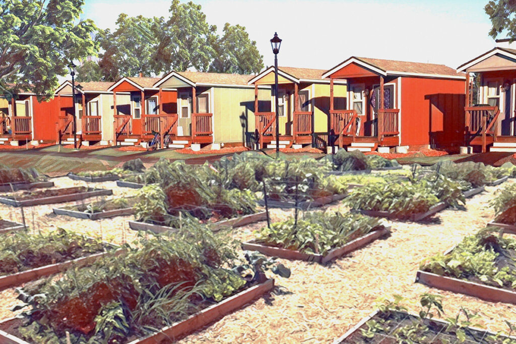 Rendering of a tiny homes community.