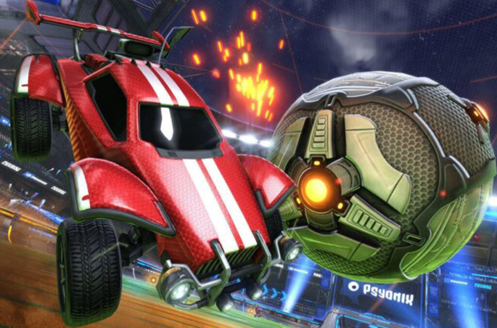 A screenshot from the video game Rocket League.
