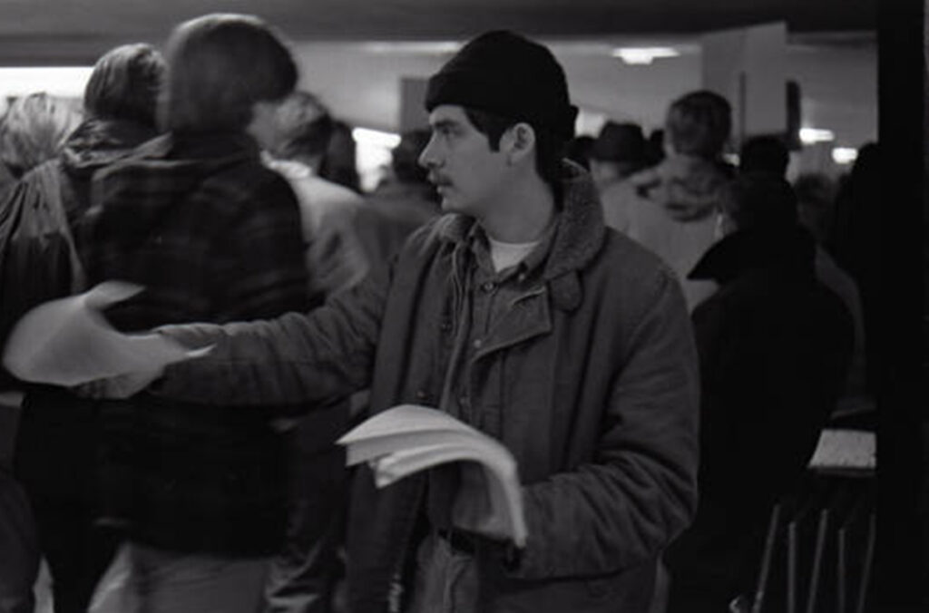 Guadalupe Gamboa handing out leaflets in 1968.