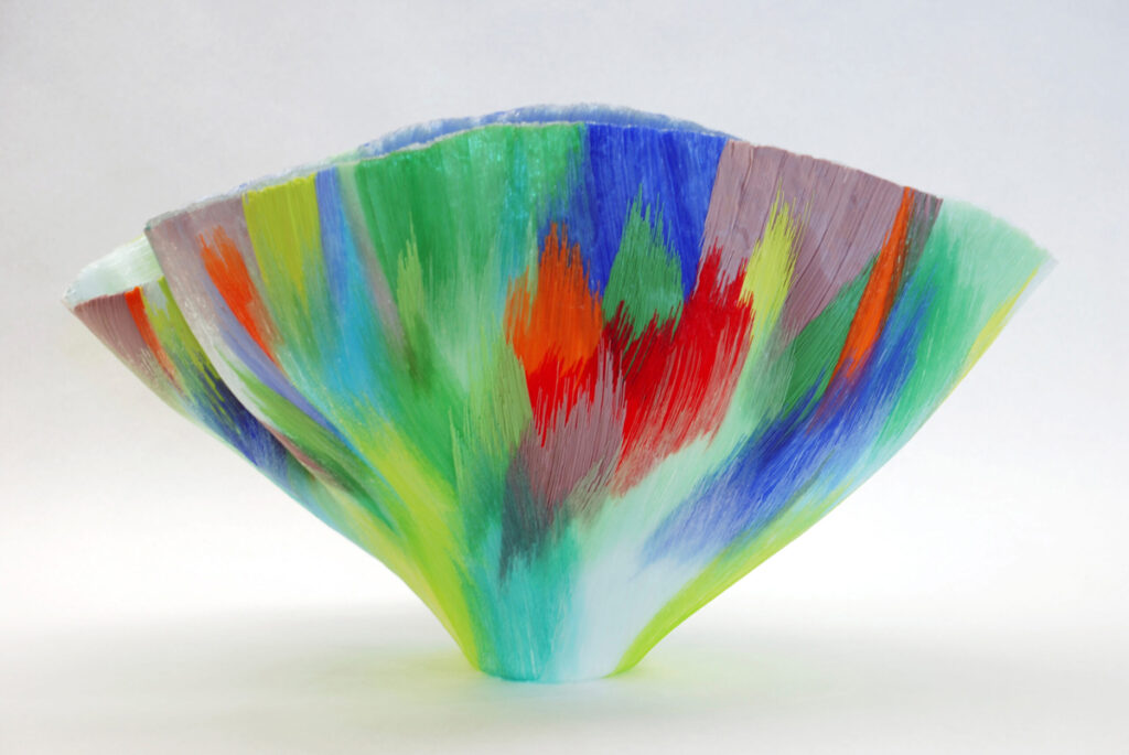 A closeup of a decorative glass artwork.