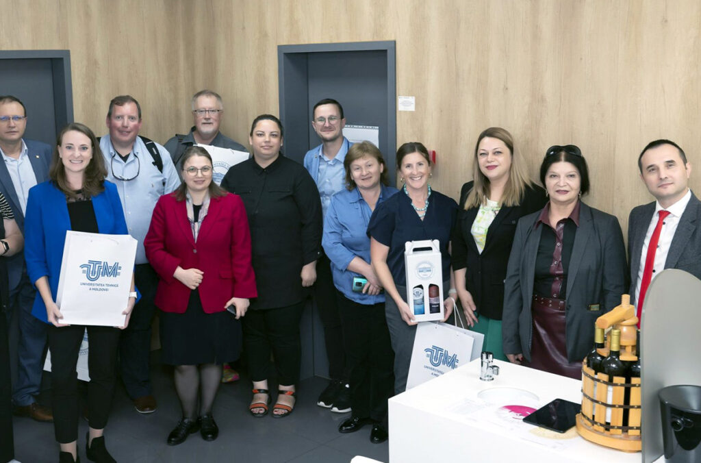 WSU V&E Department Chair Jean Dodson Peterson, WSU Associate Professor Tom Collins, and V&E Program Manager Kaury Balcom recently traveled to Moldova to meet students and faculty at the Technical University of Moldova (TUM). (Photo courtesy of TUM)