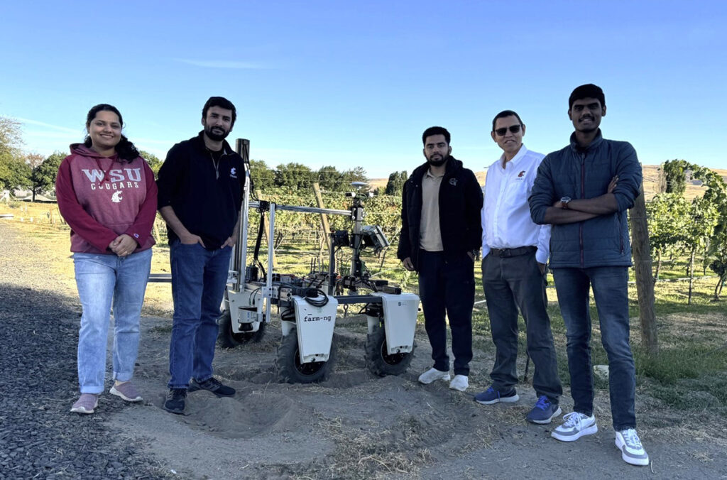 Several members of the WSU/Heritage University team whose ag robot won an award in the annual Farm Robotics Challenge.