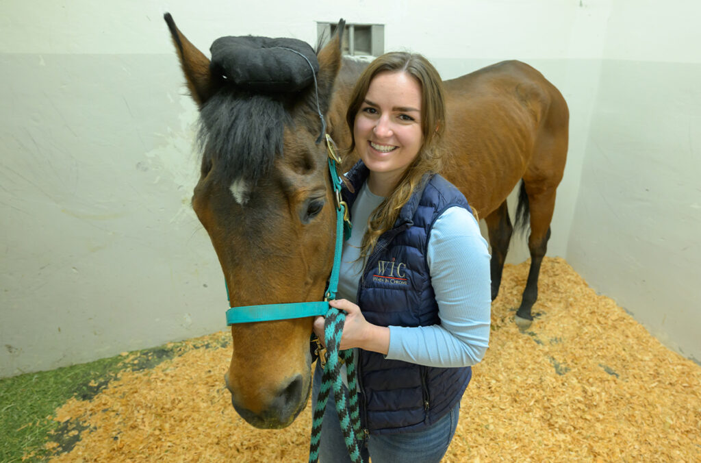 Trenna Pannier poses for a photo with her American Quarter Horse Shirley.