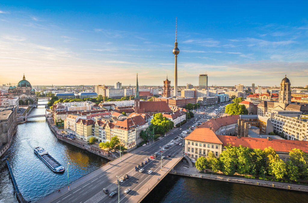 Aerial view of Berlin, Germany and the Spree River.