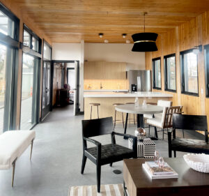 A view of the kitchen, dining, and living room space inside Matt's Place 2.0.