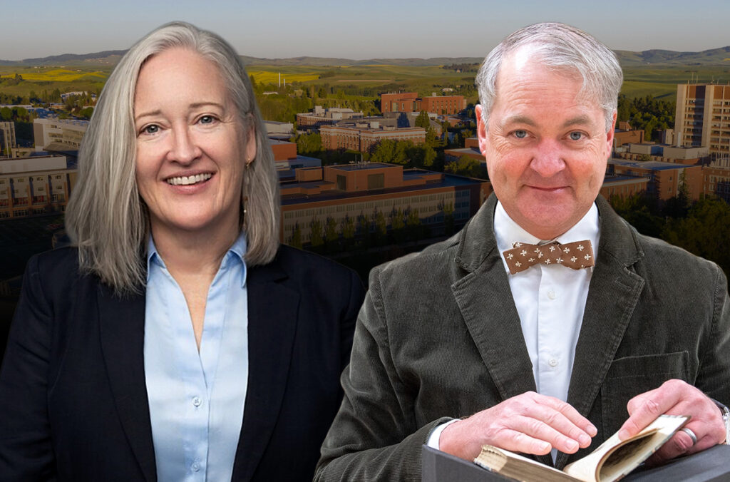 Composite featuring Courtney Meehan, Trevor Bond, and an aerial view of the WSU Pullman campus.
