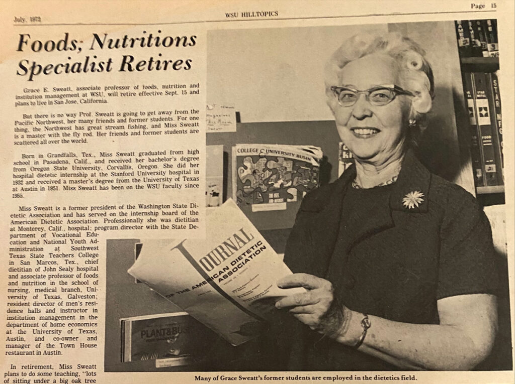 Grace Sweatt pictured in a newspaper clipping from a July 1972 edition of WSU Hilltopics.