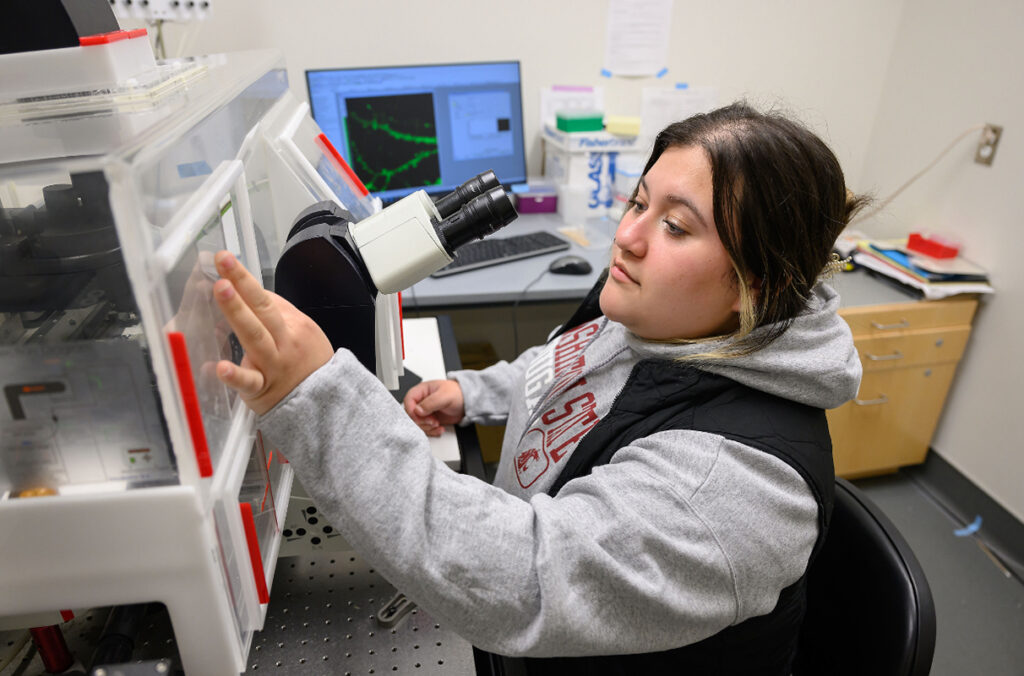 A photo of Tiana LaFollette working in a laboratory.
