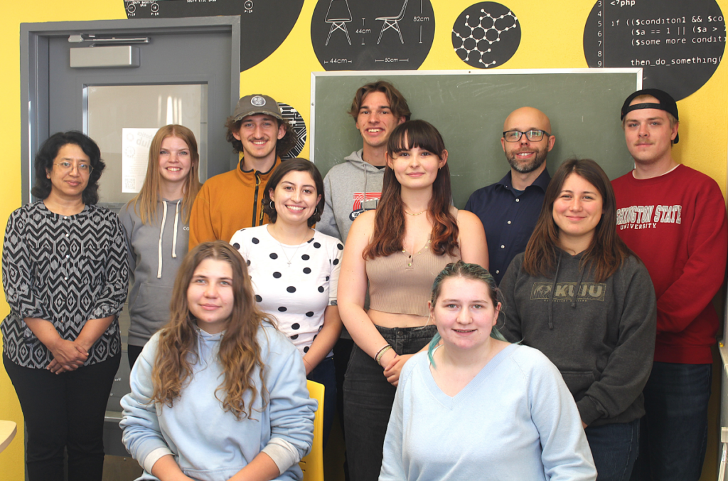 WSU students who worked on an awning design project pose for a group photo