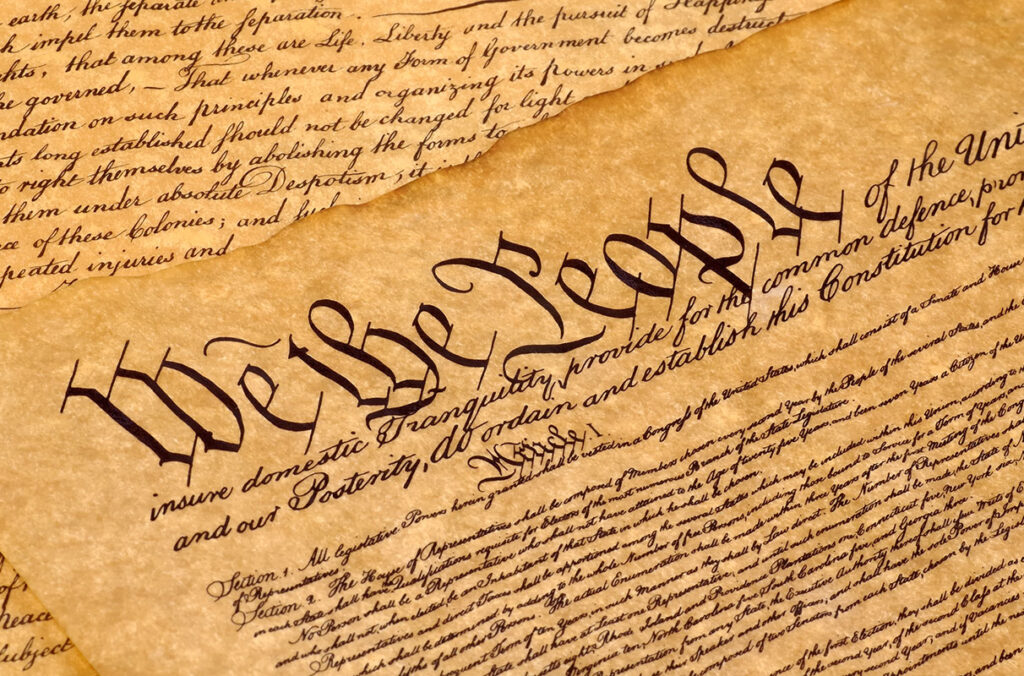 Closeup of the Constitution of the United States.