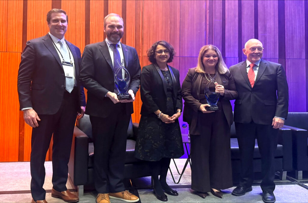 Representatives from Washington State University and California State University, Monterey Bay receiving ACE/Fidelity Institutional Transformation Awards.