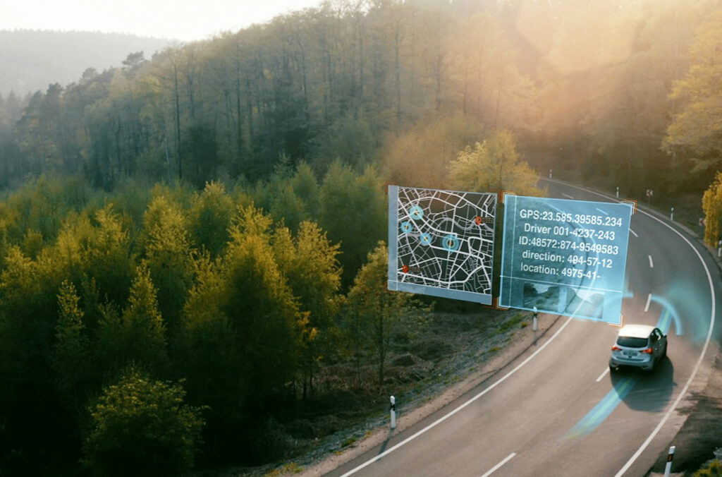 A self-driving car winds through the hills.