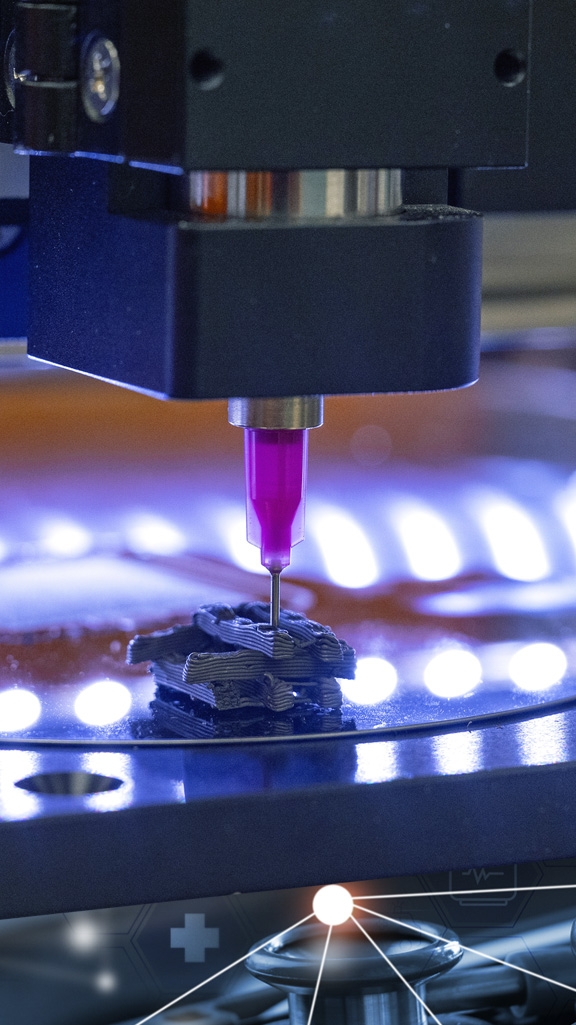 Close-up of a 3D printer printing a small item.