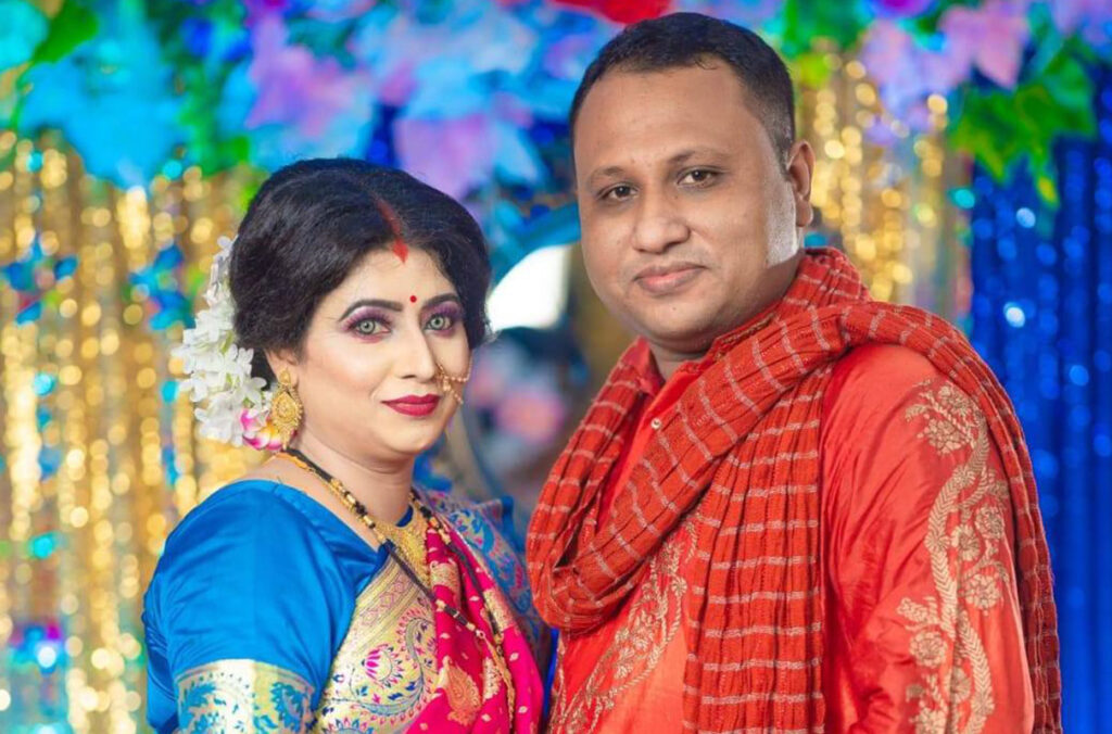 Closeup of Rajib Saha and his wife Lopa Chowdhury.