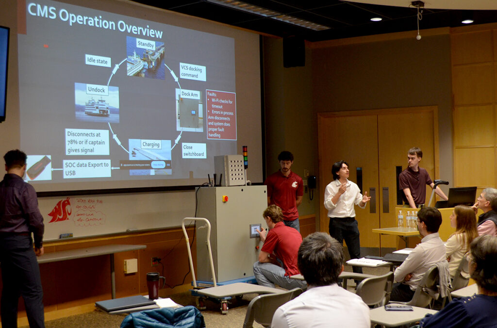 WSU engineering students present a capstone project to Washington Ferries staff.