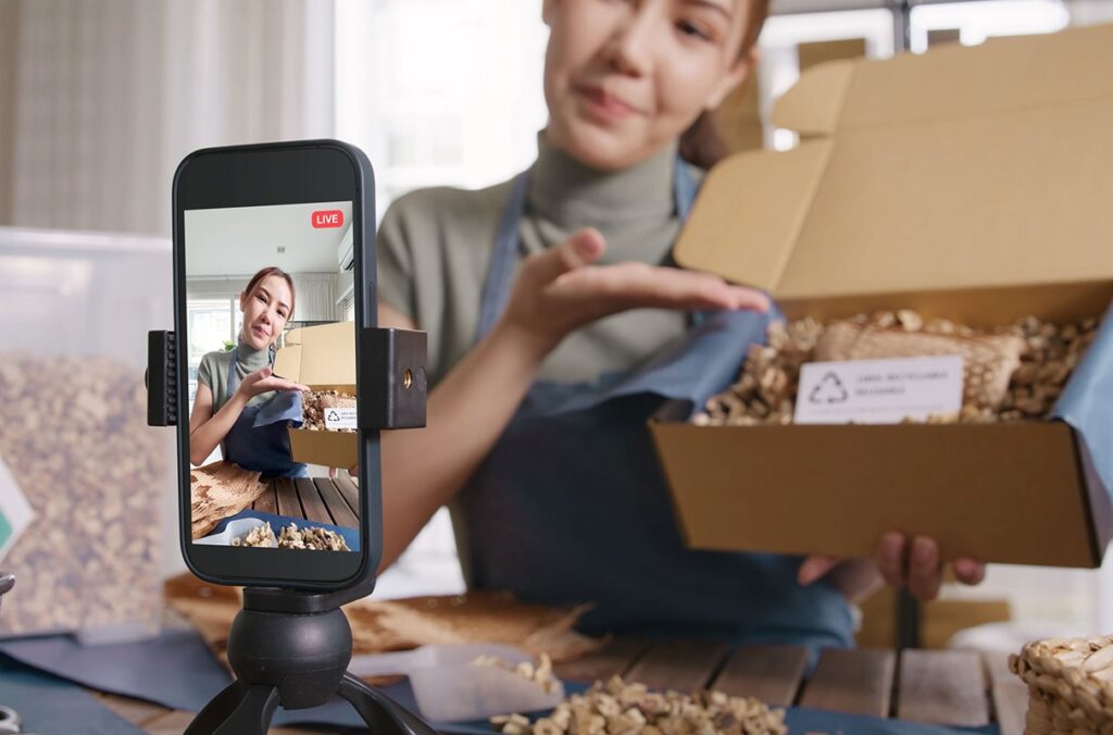 An influencer unboxes products on TikTok.