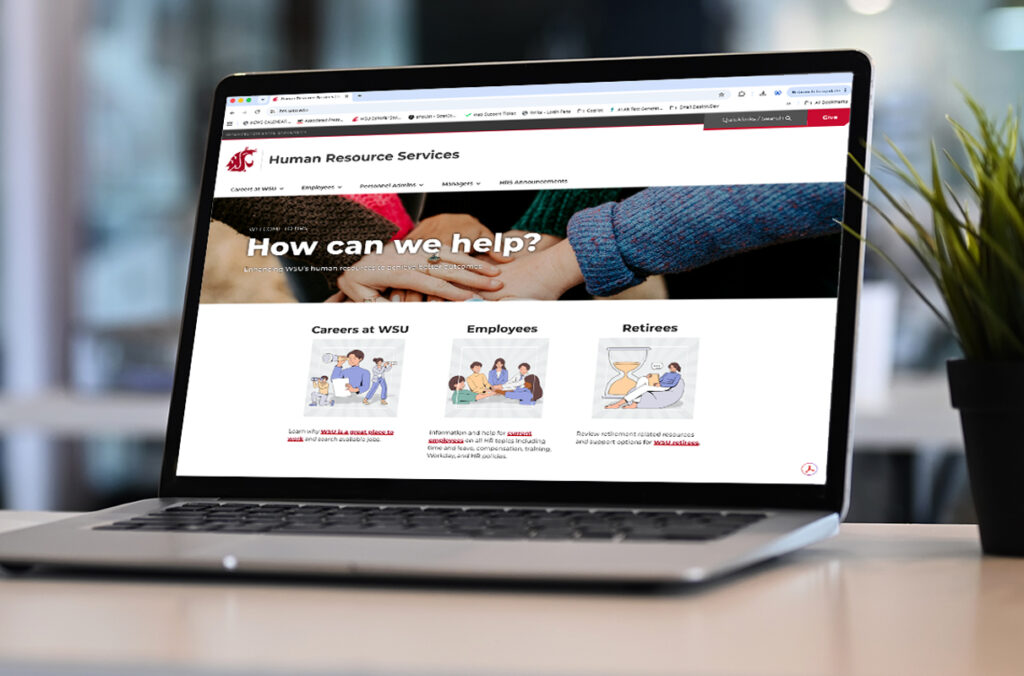 A laptop computer displaying the newly refreshed WSU Human Resource Services website.