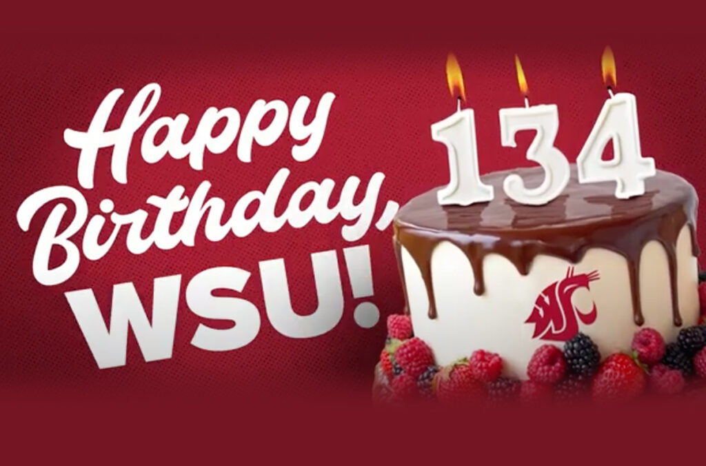 Text that reads "Happy Birthday, WSU!" and a celebratory cake.