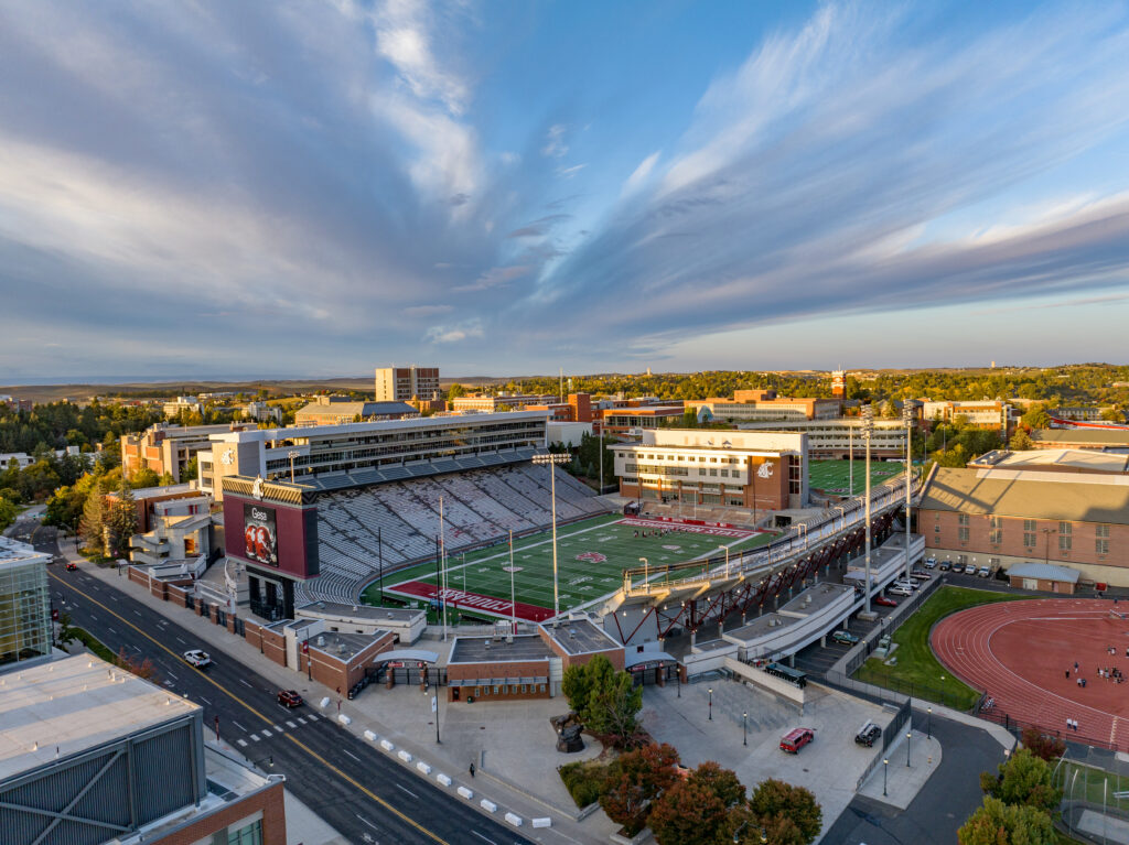 Aerial view of the WSU stadium in Pullman.