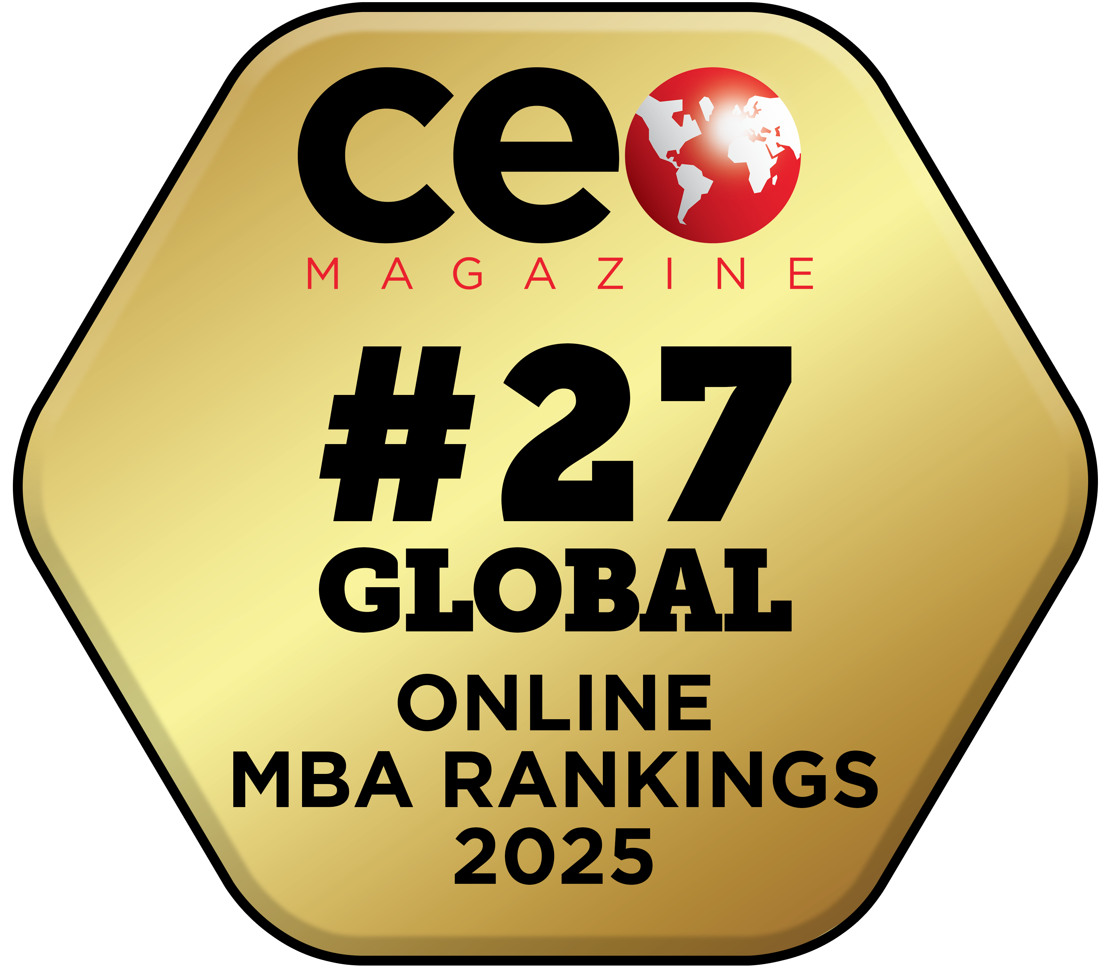 badge indicating #27 Ranking of the Global Online MBA Rankings in 2025 by ceo magazine