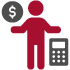 simple icon with person and money and calculator