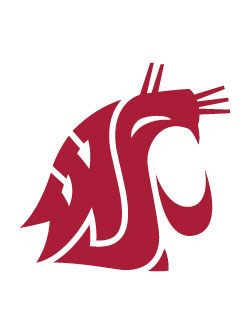 crimson WSU Cougar head logo on field of white.