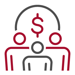 group of people in front of large coin simple icon