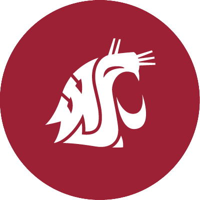 Washington State University cougar head logo in white inside a crimson circle.