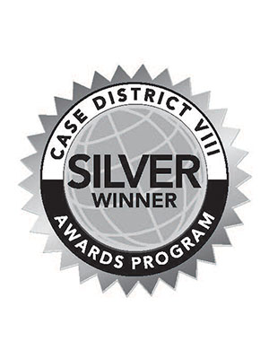 CASE District VIII Silver Winner seal featuring a silver and black circular badge with bold text and a starburst edge.