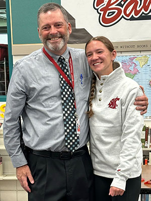 CHS Principal Doug LaMunyan stands with Murray Broemeling, the 2024 recipient of the Delbert J. Hayes Accounting Scholarship.