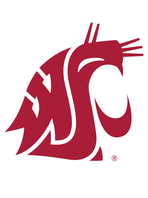 Crimson cougar head logo on white background.