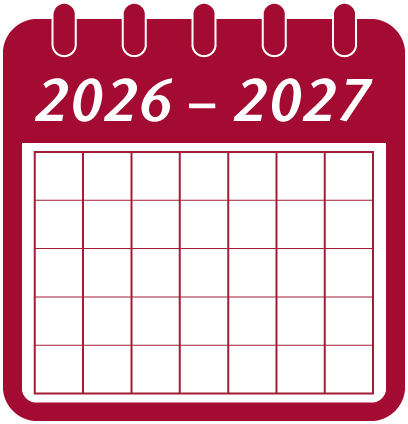 Calendar icon labeled “2026–2027,” representing the academic year, with a six-row, seven-column grid layout.