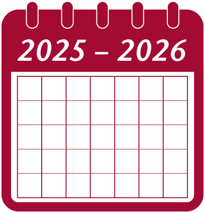 Calendar icon labeled “2025–2026,” representing the academic year, with a six-row, seven-column grid layout.