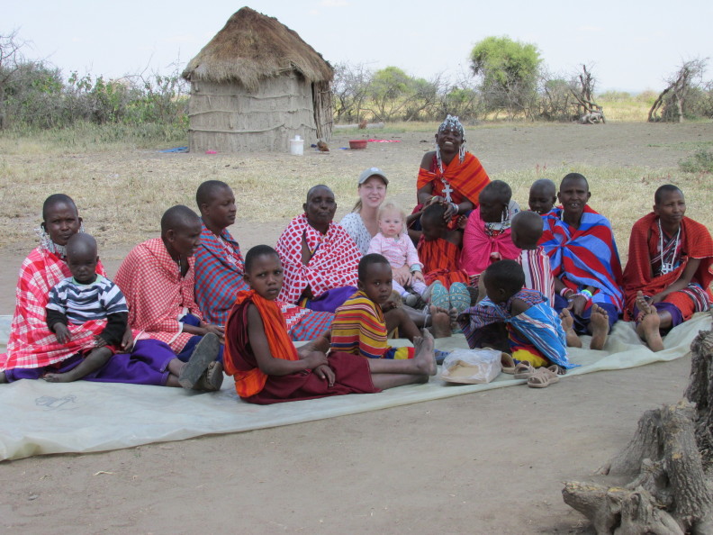 Jennifer Roulette with women and children in Tanzania.