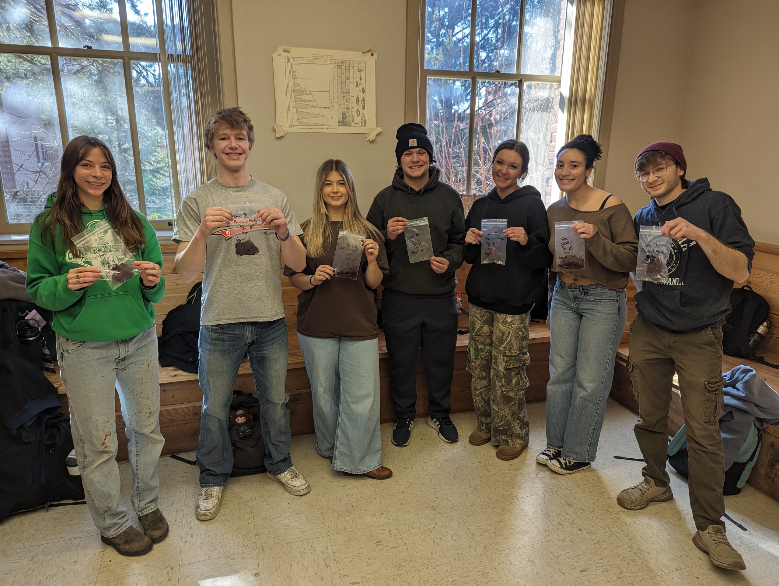 ANTH 340 students hold dyed yarn