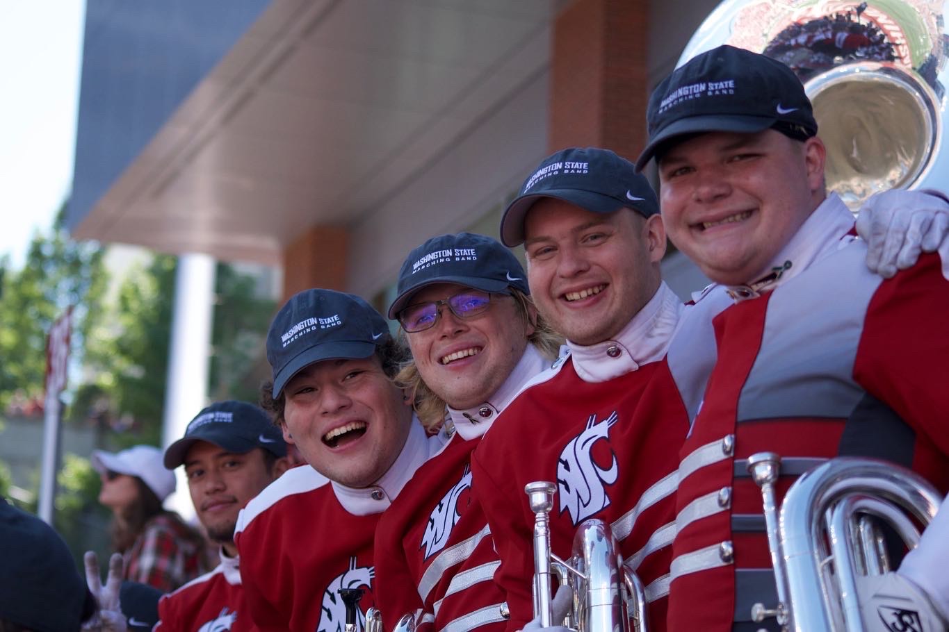 WSU marching band members holding trumpets