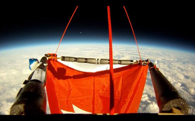 The WSU Cougar flag in low Earth orbit.
