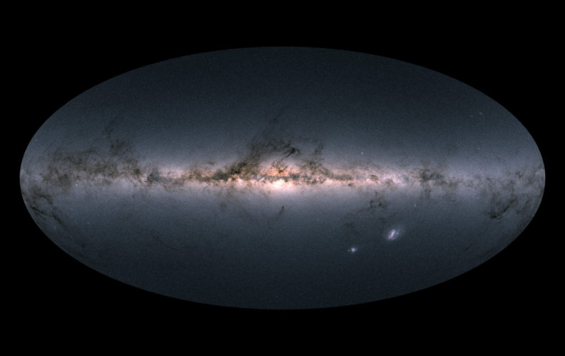 An all-sky using visible light, oriented so the Milky Way runs horizontally.