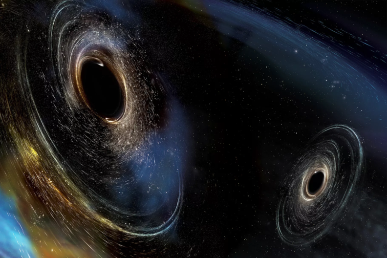 Cartoon of light and matter surrounding a black hole
