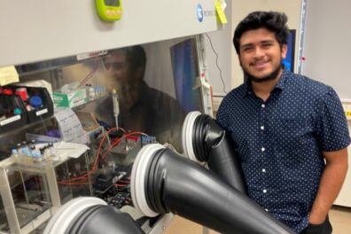 A student working with apparatus