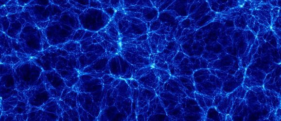 An image of a computer simulation of the web of dark matter in the universe.