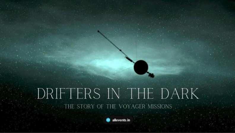 An advertising poster that shows a NASA Voyager probe in space.